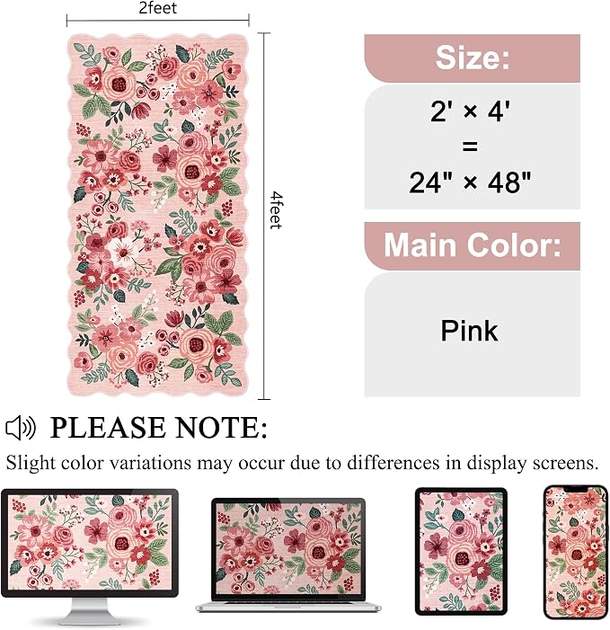 DUKINO 2x4 Rug for Entryway, Floral Washable Kitchen Rugs Non Slip, Low Pile - Image 2