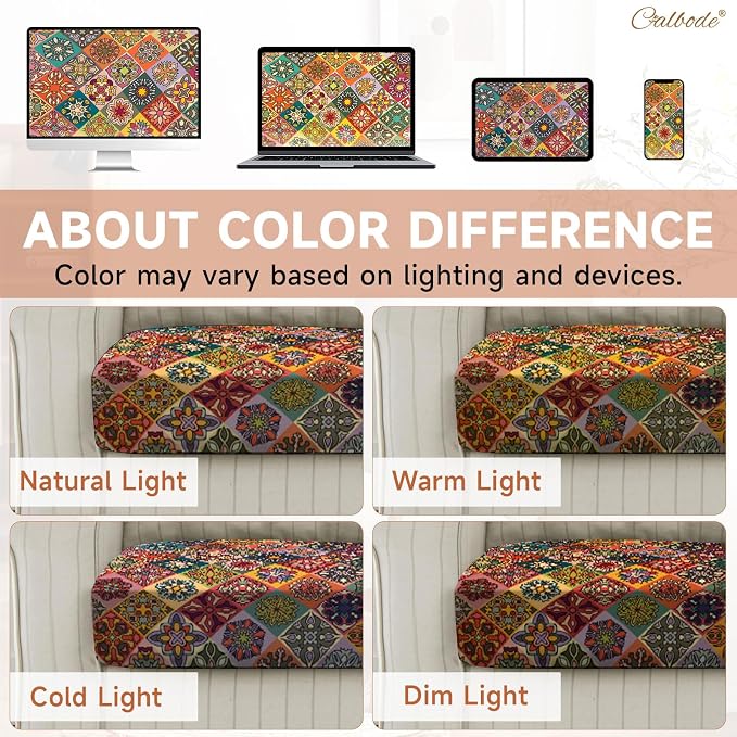 CALBODE 14Pcs Stretch Patio Cushion Cover, Bohemian Geometric Pattern | - Image 6