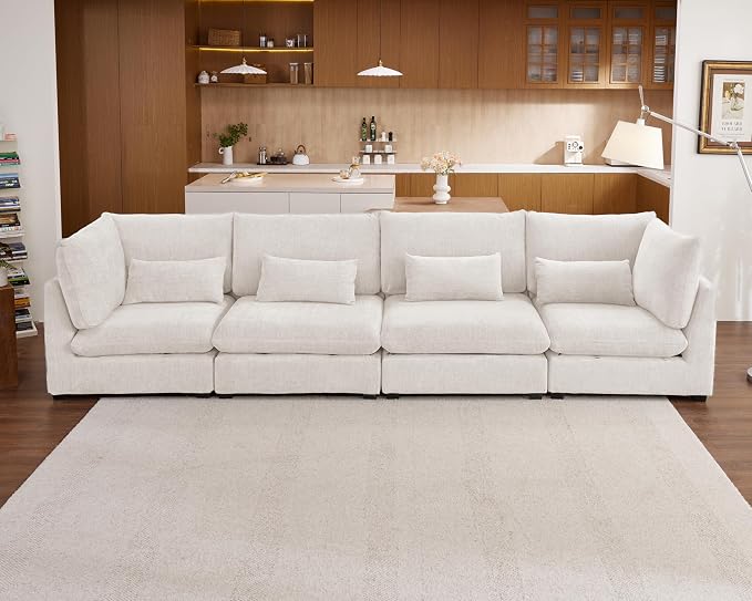 154" Oversized Chenille Couch Modular Sectional Sofa, Washable Cloud Couch by CHICHOUSE