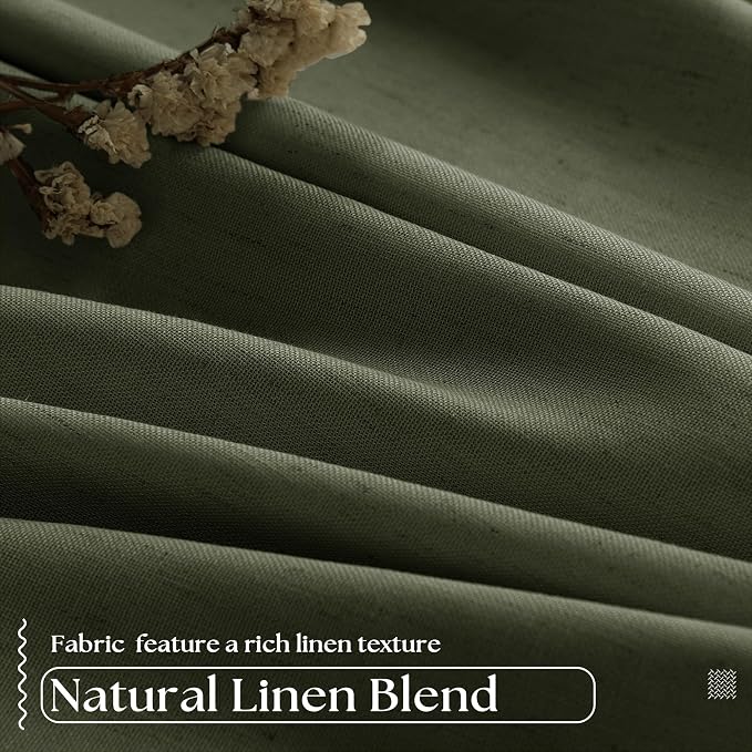 Olive Green Blackout Linen Curtains 108 Inches Long Pinch Pleated | 100% Black - Image 5