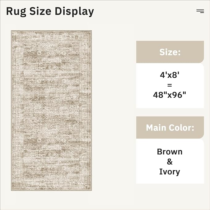 Soalmost Washable 4x8 Hallway Runner Rug Non-Slip Kitchen Entry Rugs Brown | - Image 5