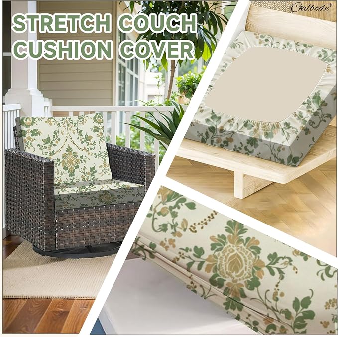 CALBODE 12 Pcs Stretch Outdoor Seat Cushion Covers, Washable Reusable, - Image 3