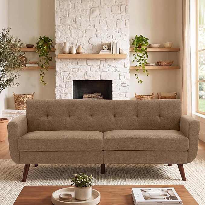 Tbfit 77.2" W Linen Sofa Couch, Mid Century Modern Decor Loveseat Couches - Image 3