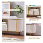 OKD 70" Fluted TV Stand with Storage, Faux Marble Top Entertainment Center - Image 5