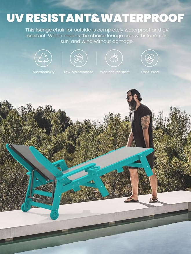 SERWALL Textilene Patio Chaise Lounge Chair, 5 Positions Adjustable Outdoor - Image 7