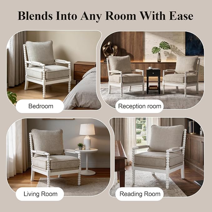 DUHOME Linen Fabric Spindle Accent Chairs Set of 2 - Image 8