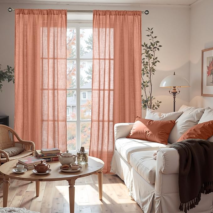 BGment Terracotta Curtains 80 Inch Length, Rustic Semi Sheer Drapes - Image 2