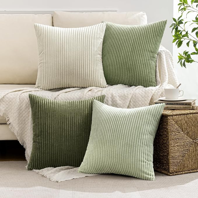 MIULEE Soft Corduroy Decorative Throw Pillow Covers Light Green 20x20 | Set of 4 - Image 5