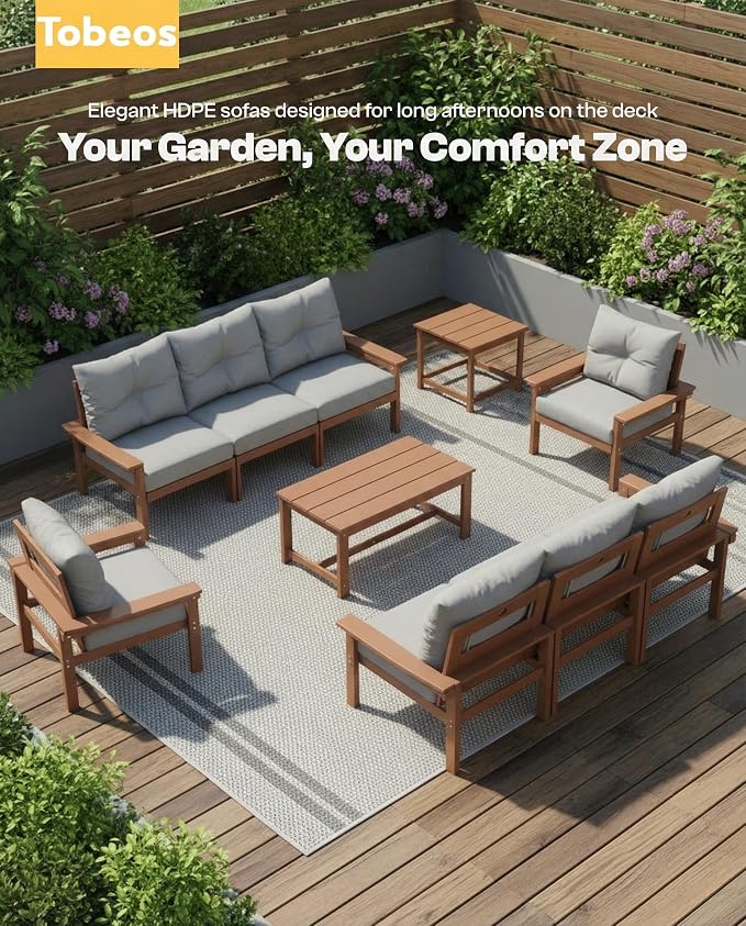 HDPE 7 Piece Patio Furniture Set, All-Weather Outdoor Couch Set - Image 8