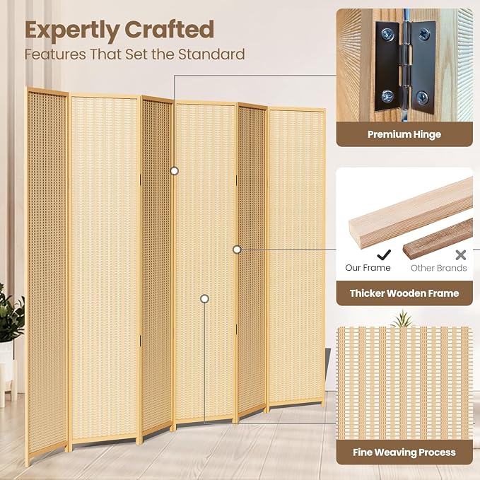 6 Panel Room Divider and Extra Wide Folding Privacy Screen, 94.5" W x 67" H - Image 4