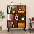 LEYAOYAO Cube Bookshelf 3 Tier Mid-Century Rustic Brown Modern Bookcase - Image 8
