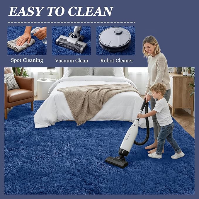 9x12 Area Rug Living Room Bedroom: Fluffy Plush Shag Carpet Blue | - Image 8