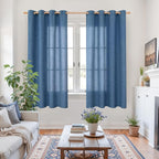 YoungsTex Navy Blue Linen Curtains 63 Inch Length 2 Panels Light Filtering | - Image 2