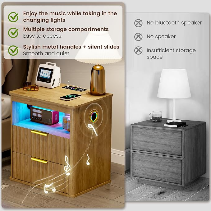 WOOVIVS Modern NightStand with Smart Human Sensor Lights, Bedside Table - Image 5