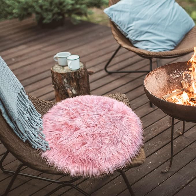 Pink Round Rug for Girls Bedroom, Fluffy Circle Rug 2 2 Feet for Kids Room - Image 6
