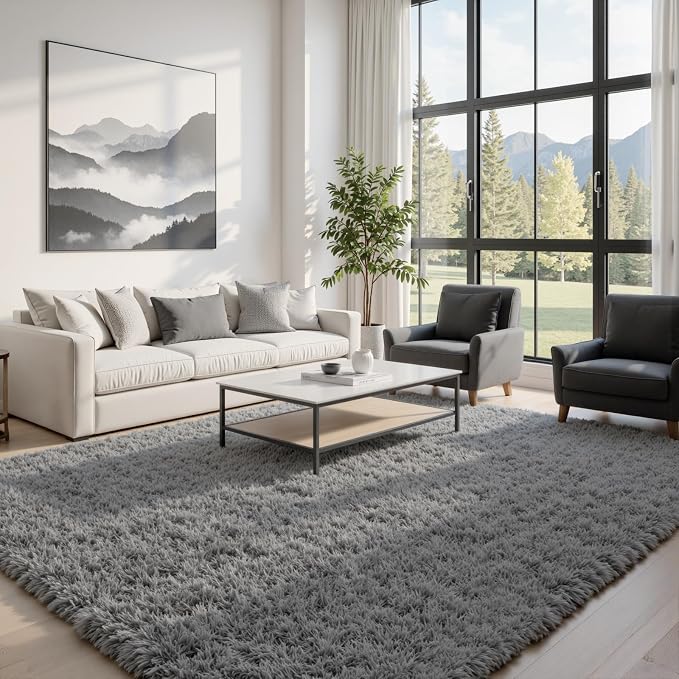 5x8 Fluffy Shag Area Rugs for Living Room Bedroom: Soft Carpet Light Gray | - Image 2