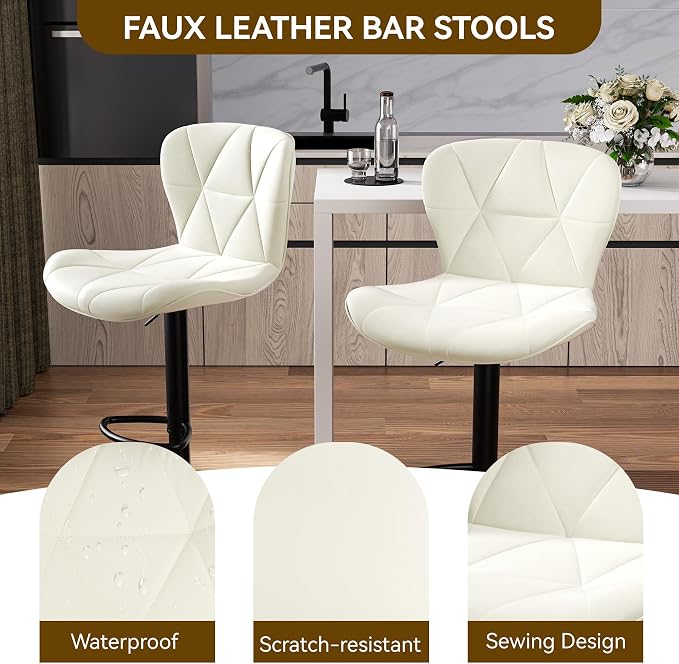Nalupatio Modern Bar Stools Set of 4, Adjustable Faux Leather Upholstered - Image 3