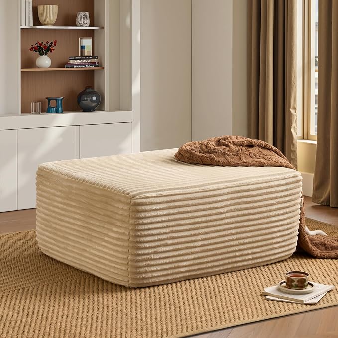 ovios 37" Plush Corduroy Ottoman, Upholstered Cloud Ottoman by OVIOS