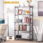 HCHQHS Bookshelf, 5-Tier Industrial Bookcase, Rustic Open Book Shelf, - Image 6