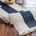 Macrame Table Runner Cream Beige and Blue Boho Table Runners by AlynsehomCreateaBetterLife
