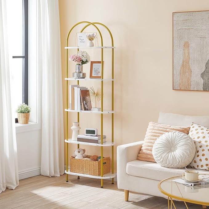 HOOBRO 5 Tier Open Bookshelf, Industrial Arched Bookcase Display Shelf Rack - Image 2