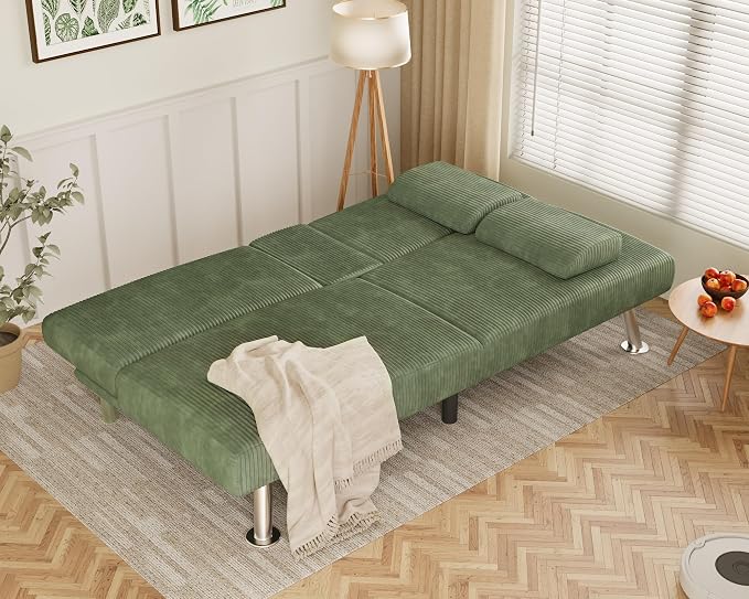 Flamaker Futon Sofa Bed Corduroy Folding Couch Adjustable Sleeper Sofa Bed - Image 2