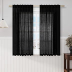 Black Linen Sheer Curtains 54 Inch Length 2 Panel Set Back Tab Pocket Semi by Nanspring