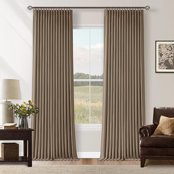 Light Brown Memory Trained Pinch Pleated 108 Inch Blackout Curtains | Double by Twodrapes