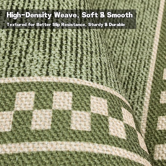 Faux Linen Washable Runner Rug Absorbent Surface 2x6 Moss Green | Non-Slip TPR - Image 4