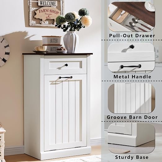 IFGET Tilt Out Trash Can Cabinet, 10 Gallon Farmhouse Laundry Hamper Cabinet - Image 3