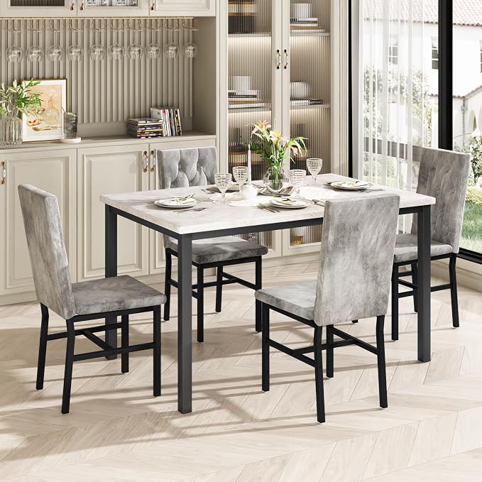 Hooseng Dining Table Set for 4, Faux Marble Small Kitchen Table Chairs Set of 4 - Image 3