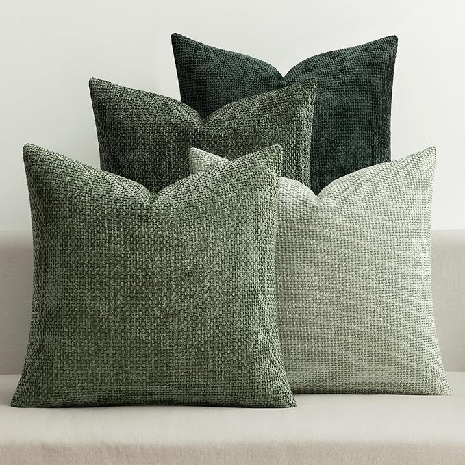 MIULEE Soft Decorative Chenille Pillow Covers Forest Green 20x20 Pack of 4 | by MIULEE