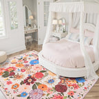 Blush Washable Area Rug 8x10, Large Soft Floral Carpet - Image 5