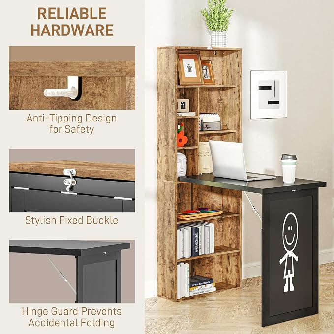 HOMCOM Foldable Convertible Writing Table, Wall Mounted Space-Saving Computer - Image 7
