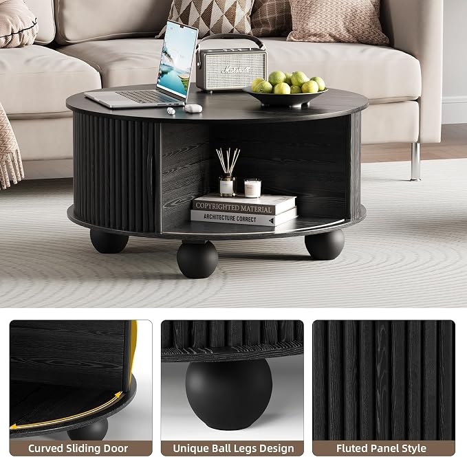 JOINICE Black Round Coffee Table - Image 3