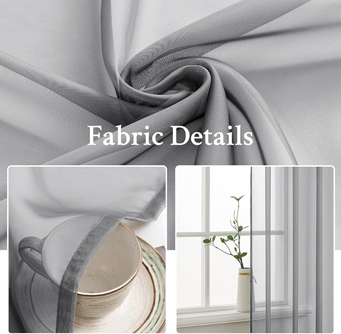 MIULEE Charcoal Grey Sheer Curtains 84 Inches Long 2 Panels, 54 X 84 Inches | - Image 3