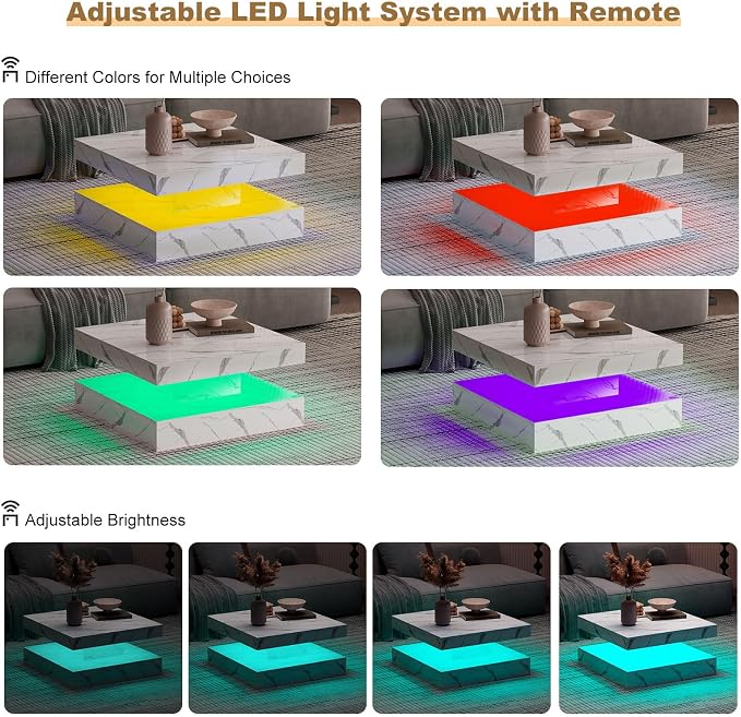 HedoAjim White Marble LED Coffee Table - Image 6