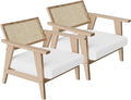 BELLEZE Mid Century Modern Rattan Chair Set of 2 Accent Natural Wood Armchair by BELLEZE