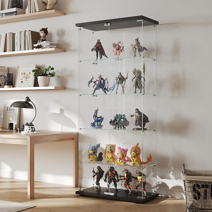 Display Cabinet with Glass Door and Lock, 5-Shelf Curio Cabinets with 5mm - Image 3