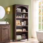 IFGET 76" Tall Arched Bookcase, Farmhouse 5 Tiers Large Arched Bookshelf Cabinet - Image 5