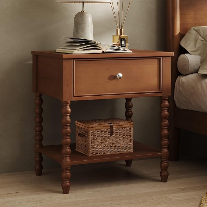 AMERLIFE 24" Wooden Nightstand, Vintage Bedside Table - Image 8