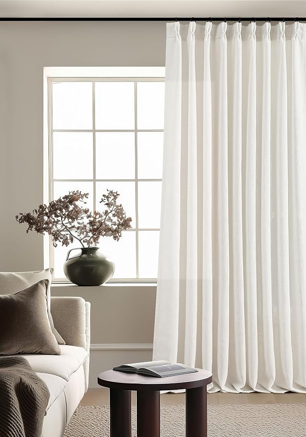 Natural Extra Wide 60 Inch Width Pinch Pleated 90 Inch Curtains | Thick Linen - Image 6