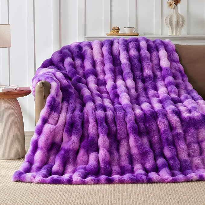 Luxury 1000GSM Rabbit Faux Fur Blanket, Super Warm Cozy Brown Blankets - Image 3