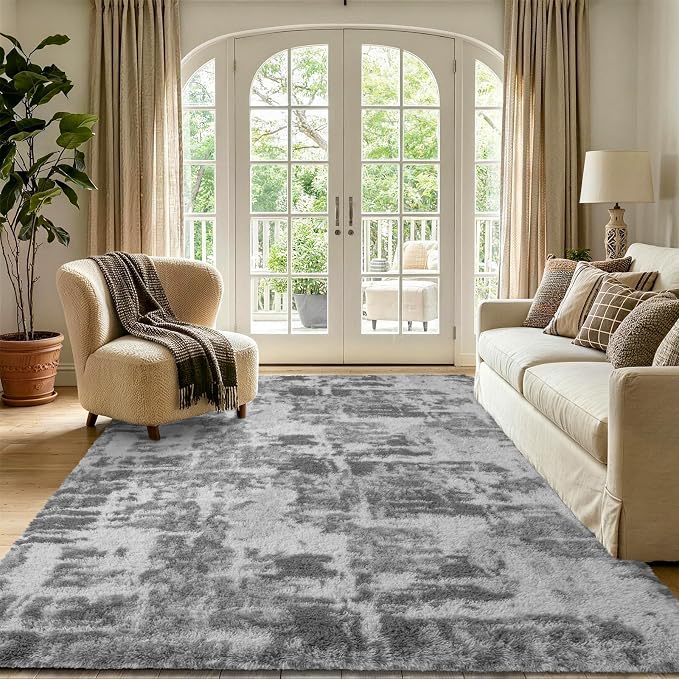 Noahas 6x9 Large Grey Fluffy Soft Area Rug Non-Slip - Image 2