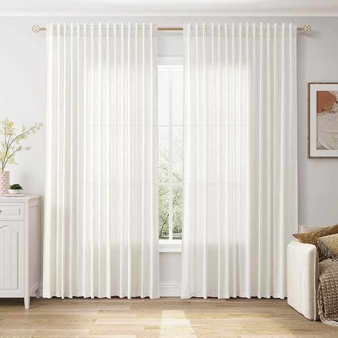 Extra Wide Linen Curtains for Living Room Bedroom 84 Inches Long Light by Nanspring