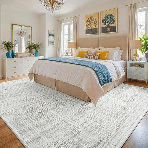 10x12 Washable Area Rug for Living Room Bedroom: Non-Slip Modern White Gray | - Image 2