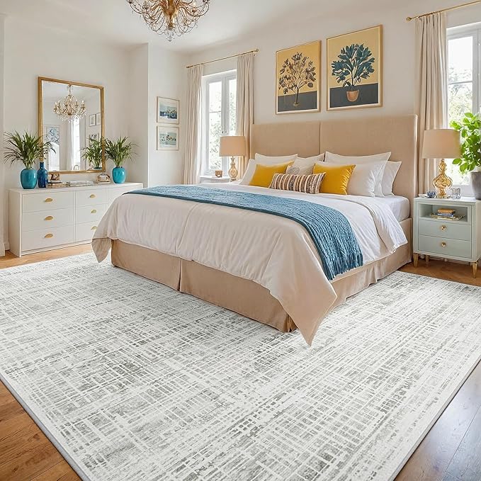 8x10 Washable Area Rug for Living Room Bedroom: Non-Slip Modern White Gray | - Image 2