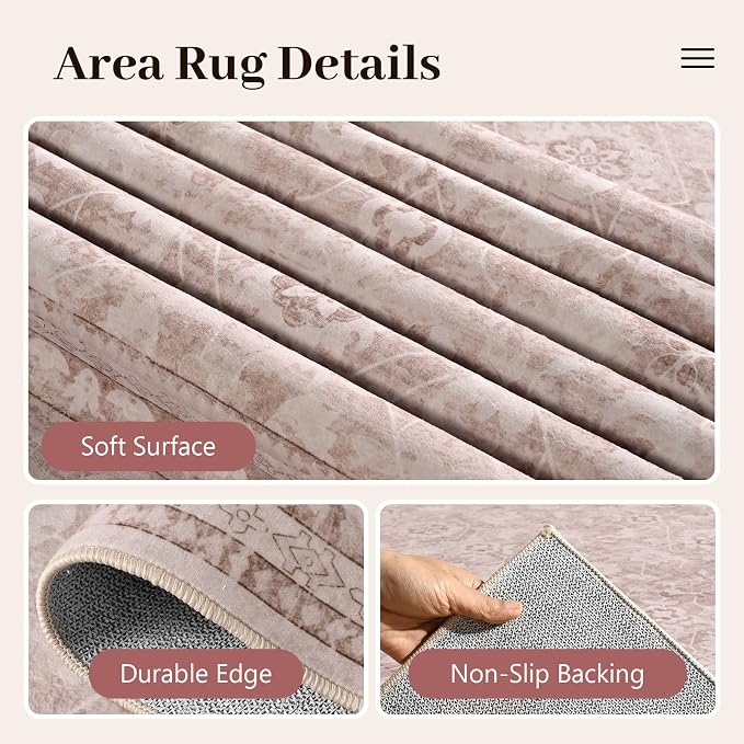 5x7 Ft Area Rugs for Living Room, Soft Non-Slip Machine Washable Rug, Vintage - Image 6