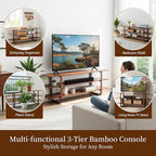 Welnow Bamboo TV Stand for Up to 65 Inch, Mid Century Modern Entertainment - Image 4