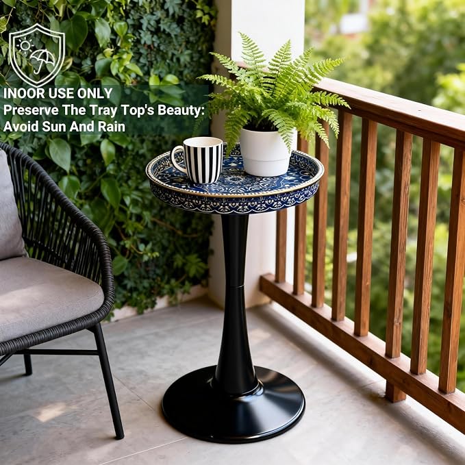 Gesodant Boho Chic Round Side Table, Stable Hourglass Pedestal Base, Unique - Image 8